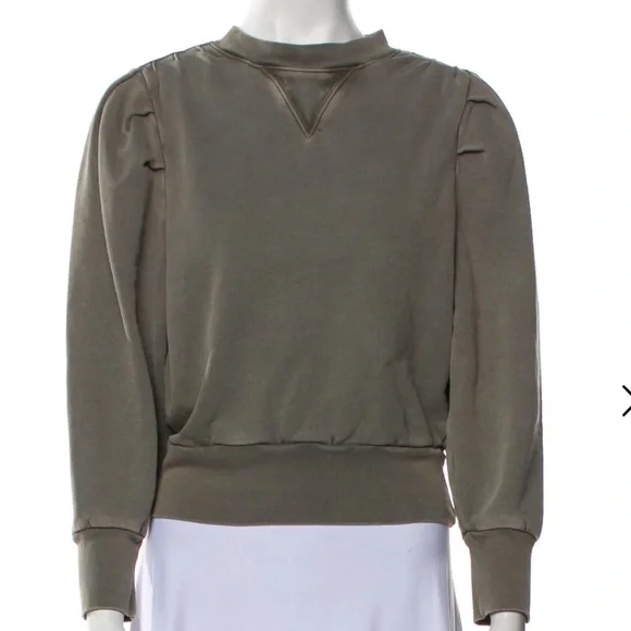 Frame Denim Shirred Olive Green Crew Neck Sweater, XS - Picture 3 of 4